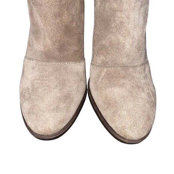 Lucky Brand Eleanor Taupe Suede leather Ankle Boots Embroidered Detail Stacked 9 - Picture 3 of 13